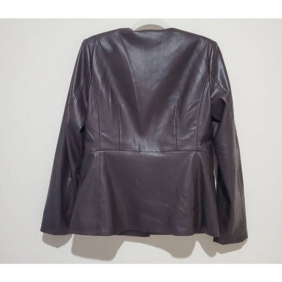 ELIE TAHARI V-Neck Faux Leather SingleButton Jacket Chocolate Brown Size 4NWT - Picture 4 of 7